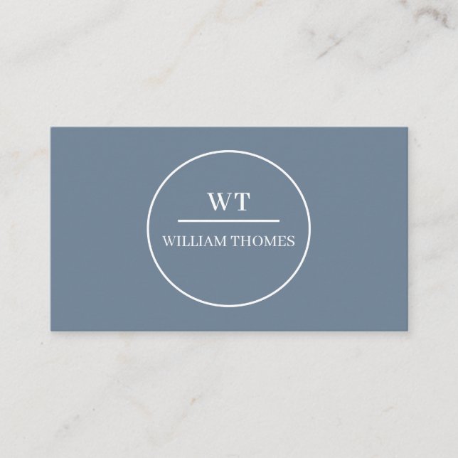 Dusky Blue Monogram Minimal Business Style Card (Front)