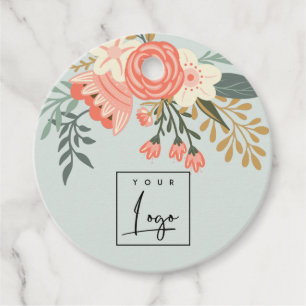 Dusky Blue Orange Blush Ambrosia Floral Logo Favour Tags