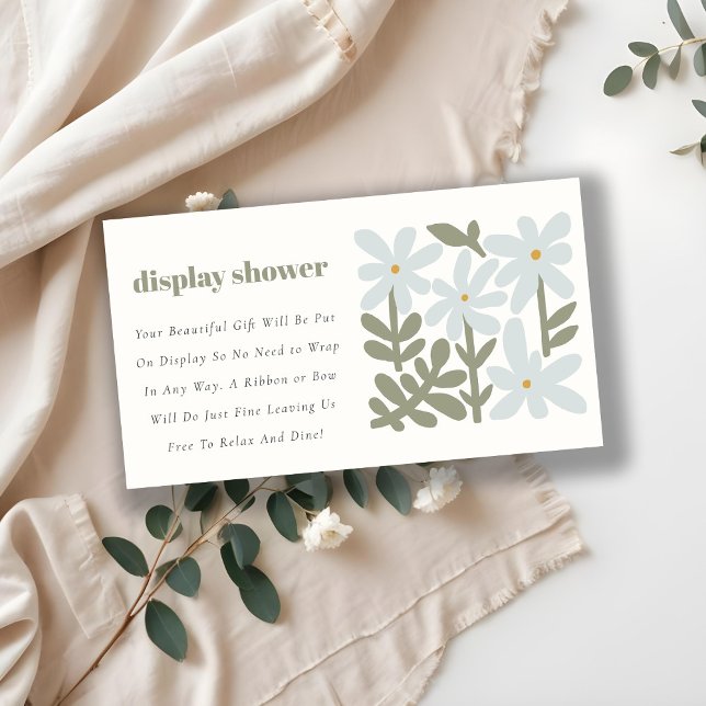 Dusky Blue Retro Floral Display Shower Baby Shower Enclosure Card (Creator Uploaded)