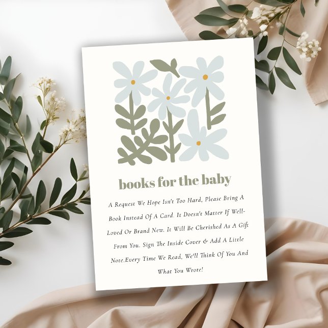 Dusky Blue Retro Minimal Floral Books For Baby Enclosure Card (Creator Uploaded)