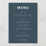 Dusky Blue | Scandinavian Minimalist Wedding Menu<br><div class="desc">Simple, stylish wedding suite in a modern minimalist scandi scandinavian design style with a contemporary typography in white on a dusky smoke blue background in an informal casual style. The text can easily be personalised for a unique one of a kind design for your special day. If you need any...</div>