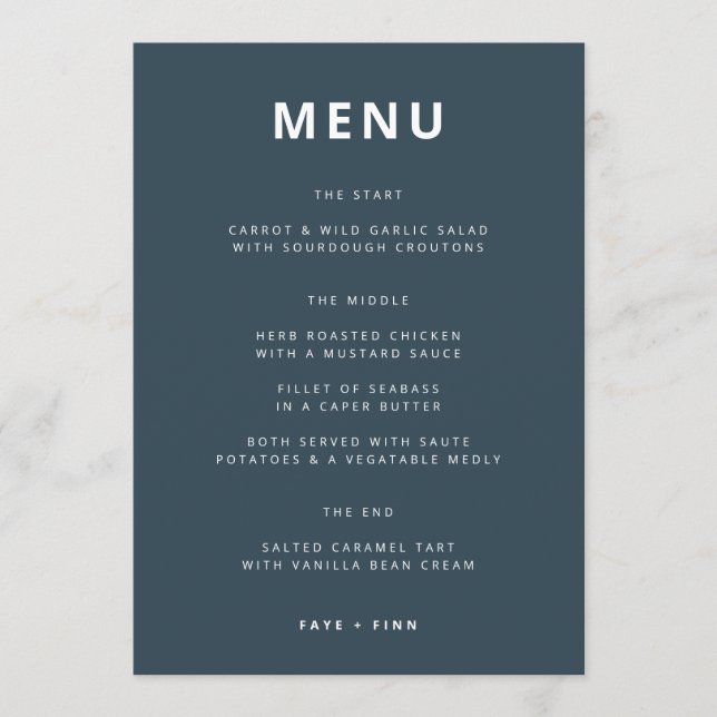 Dusky Blue | Scandinavian Minimalist Wedding Menu (Front)