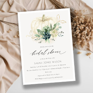 Dusky Blue Succulent Pumpkin Bridal Shower Invite