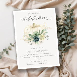 Dusky Blue Succulent Pumpkin Bridal Shower Invite