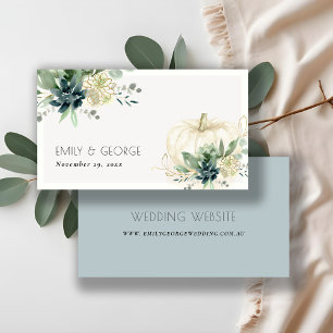 Dusky Blue Succulent Pumpkin Wedding Website Business Card