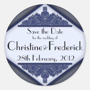 Dusky Blue Vintage, round save the date sticker