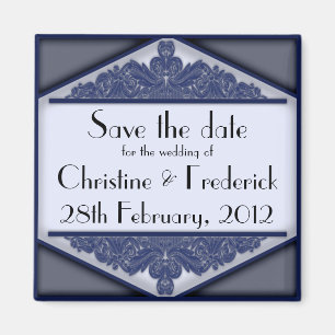Dusky Blue Vintage, square save the date magnet