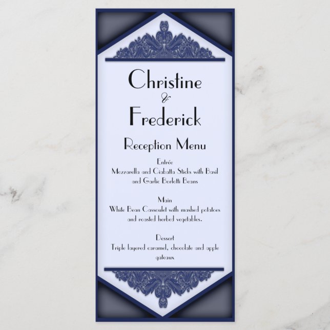 Dusky Blue Vintage, wedding menu and program (Front)