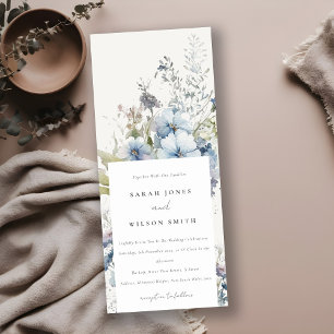 Dusky Blue Watercolor Cottage Floral Wedding Invitation