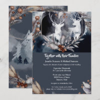 Dusky blue watercolor stag forest country wedding