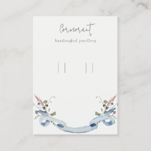 Dusky Blue Wildflower Ribbon Loop Hoop Holder Business Card