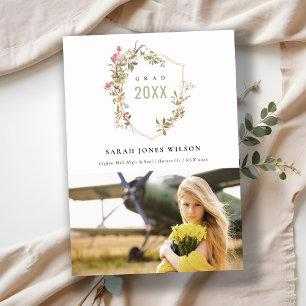 Dusky Blush Pink Wildflower Crest Photo Graduation Announcement