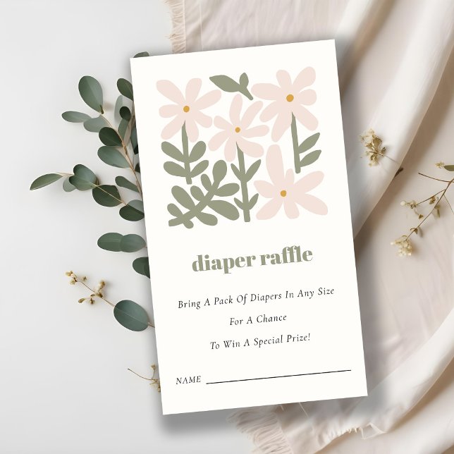 Dusky Blush Retro Floral Diaper Raffle Baby Shower Enclosure Card (Creator Uploaded)