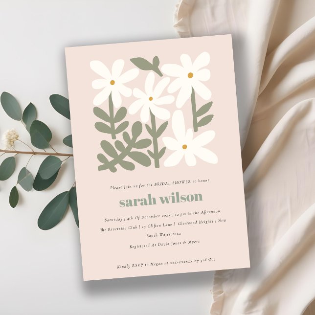 Dusky Blush Retro Minimal Floral Bridal Shower Invitation (Creator Uploaded)