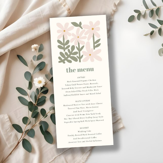 Dusky Blush Retro Minimal Floral Wedding Menu Card (Creator Uploaded)
