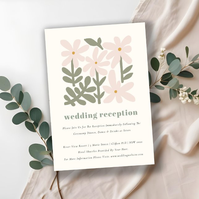 Dusky Blush Retro Minimal Floral Wedding Reception Enclosure Card (Creator Uploaded)