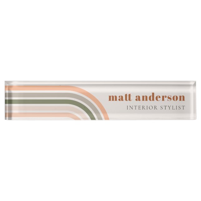 Dusky Bold Retro Rainbow Desert Chic Blush Rust Nameplate (Front)