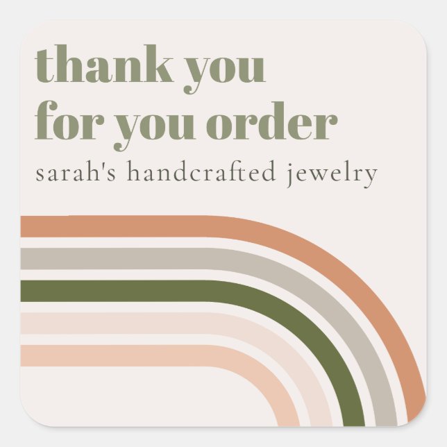 Dusky Bold Retro Rainbow Desert Thank You Business Square Sticker (Front)