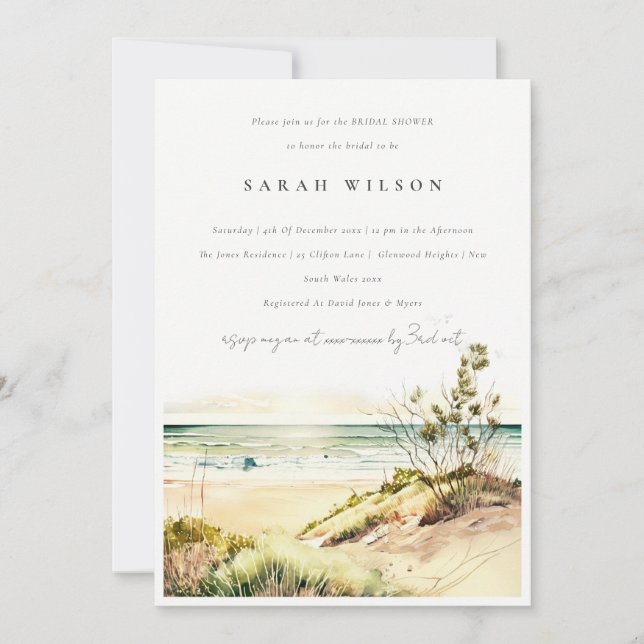 Dusky Coastal Beach Sun Seascape Bridal Shower Invitation (Front)