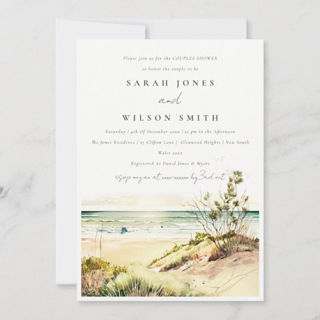 Dusky Coastal Beach Sun Seascape Couples Shower Invitation (Front)