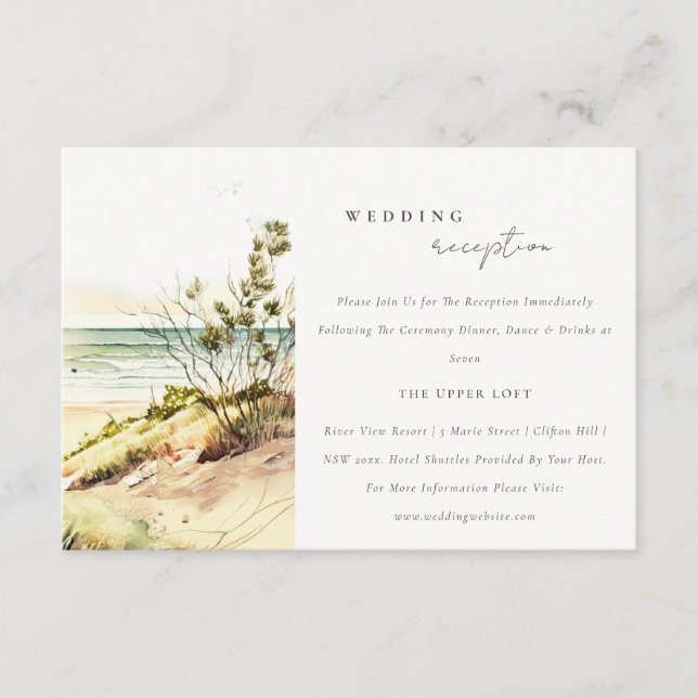 Dusky Coastal Beach Sun Seascape Wedding Reception Enclosure Card (Front)