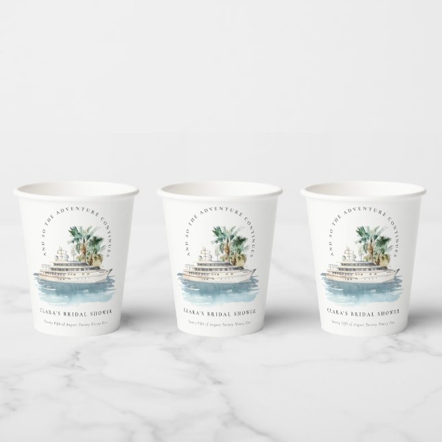 Dusky Cruise Ship Palm Seascape Bridal Shower Paper Cups (Multi)