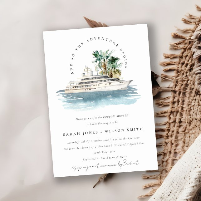 Dusky Cruise Ship Palm Seascape Couples Shower Invitation (Creator Uploaded)