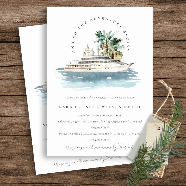 Dusky Cruise Ship Palm Seascape Rehearsal Dinner Invitation (Creator Uploaded)