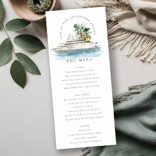 Dusky Cruise Ship Palm Seascape Wedding Menu Card