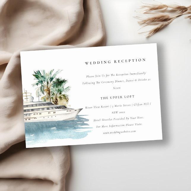 Dusky Cruise Ship Palm Seascape Wedding Reception Enclosure Card (Creator Uploaded)