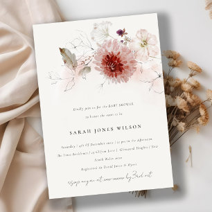 Dusky Fall Marsala Blush Floral Baby Shower Invitation