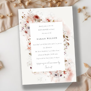 Dusky Fall Marsala Blush Floral Baby Shower Invitation