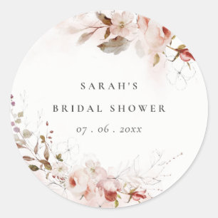 Dusky Fall Marsala Blush Floral Bridal Shower Classic Round Sticker