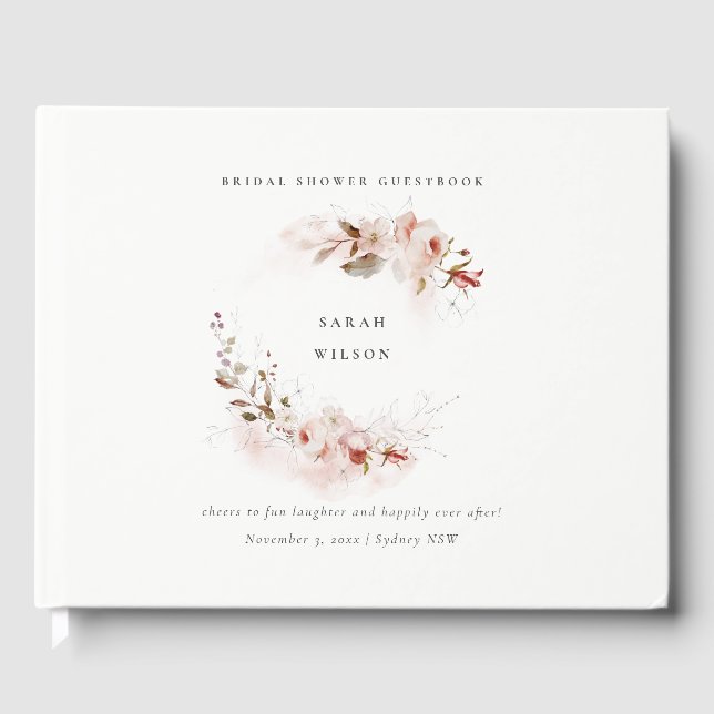 Dusky Fall Marsala Blush Floral Bridal Shower Guest Book (Front)