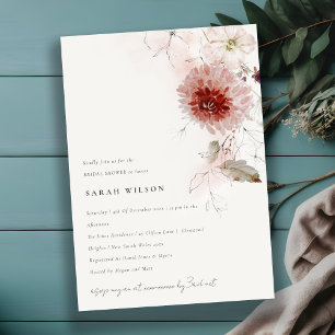 Dusky Fall Marsala Blush Floral Bridal Shower Invitation
