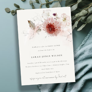 Dusky Fall Marsala Blush Floral Bridal Shower Invitation