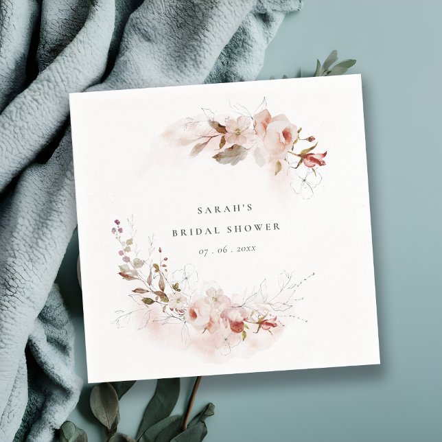 Dusky Fall Marsala Blush Floral Bridal Shower Napkin (Creator Uploaded)