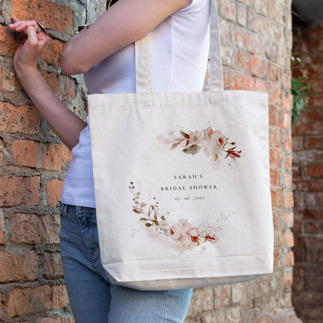 Dusky Fall Marsala Blush Floral Bridal Shower Tote Bag (Creator Uploaded)