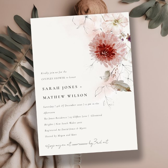 Dusky Fall Marsala Blush Floral Couples Shower Invitation (Creator Uploaded)