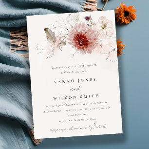 Dusky Fall Marsala Blush Floral Couples Shower Invitation