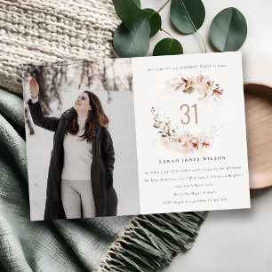 Dusky Fall Marsala Blush Floral Photo Birthday Invitation