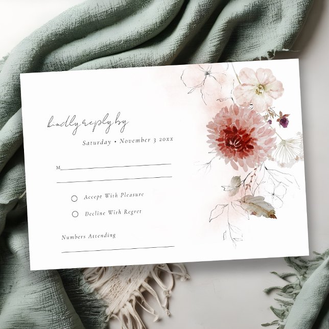 Dusky Fall Marsala Blush Floral Wedding Reception RSVP Card (Creator Uploaded)