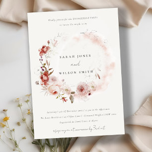 Dusky Fall Marsala Blush Floral Wreath Engagement  Invitation