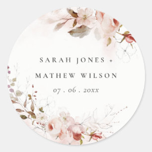 Dusky Fall Marsala Blush Floral Wreath Wedding Classic Round Sticker