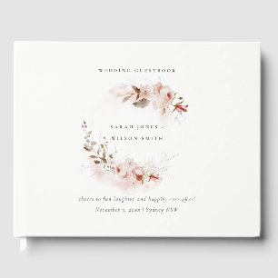 Dusky Fall Marsala Blush Floral Wreath Wedding Guest Book