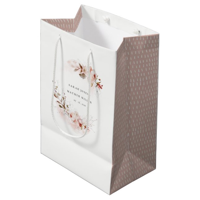 Dusky Fall Marsala Blush Floral Wreath Wedding Medium Gift Bag (Front Angled)