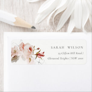 Dusky Fall Marsala Blush Floral Wreath Wedding Return Address Label