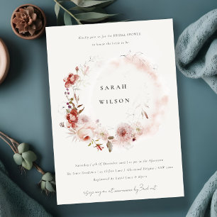 Dusky Fall Marsala Floral Wreath Bridal Shower Invitation