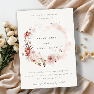 Dusky Fall Marsala Floral Wreath Couples Shower Invitation