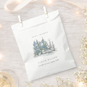 Dusky Green Blue Pine Tree Woods Baby Shower Favour Bag